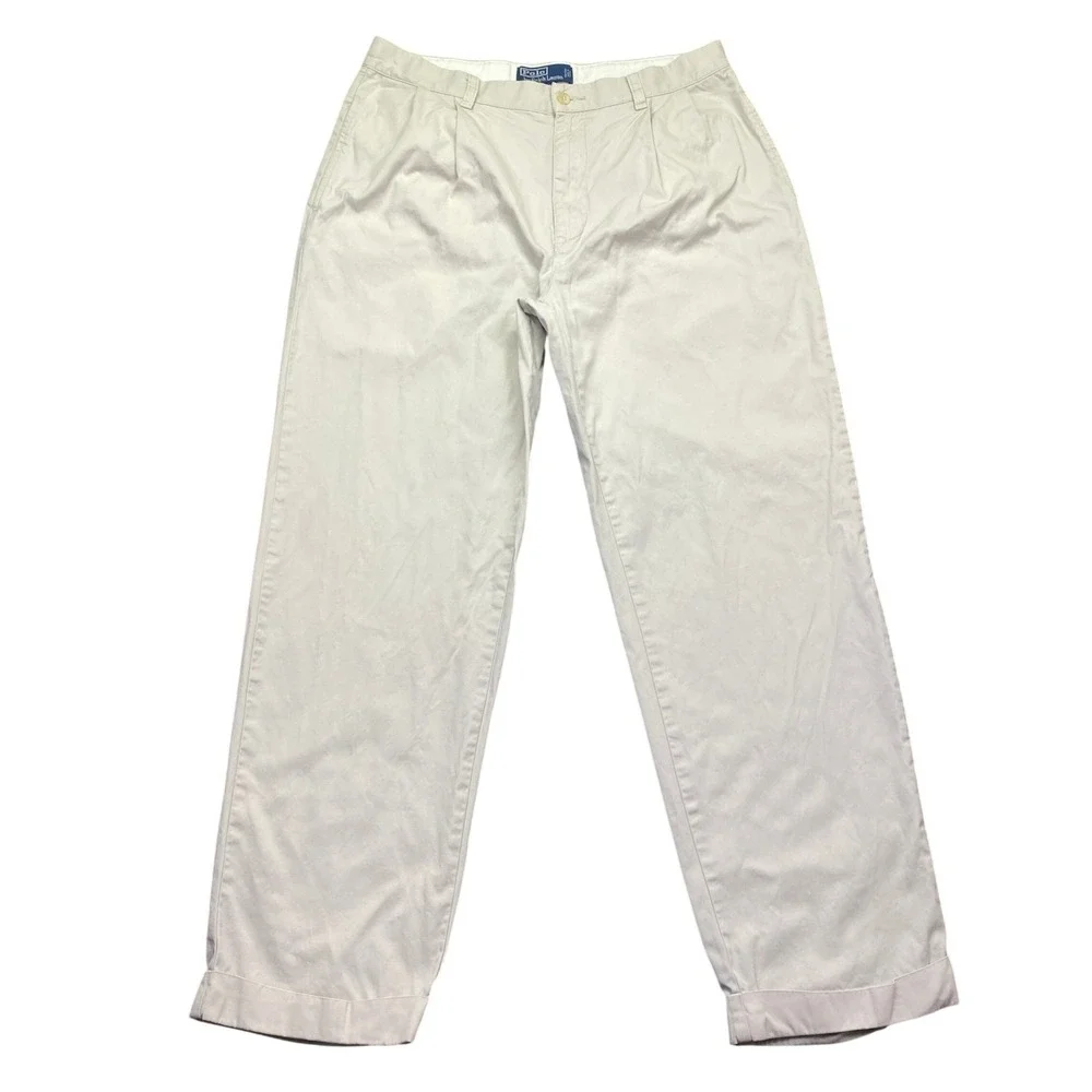 Polo Ralph Lauren Hammond Pant Mens Sz 33 Beige Pleated Cotton Chino Trousers